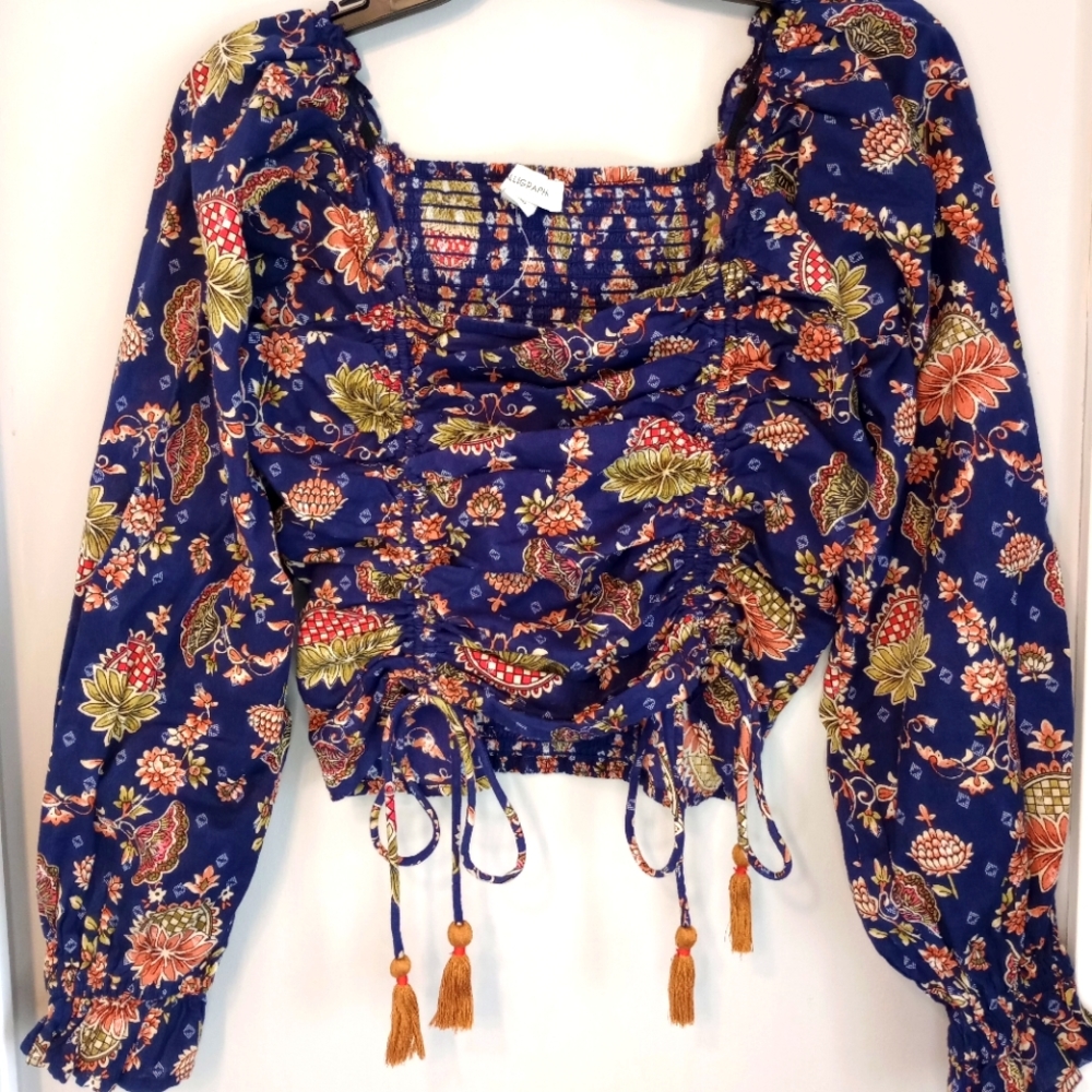 Calligraphie Ruched Front Puff Long Sleeve Top